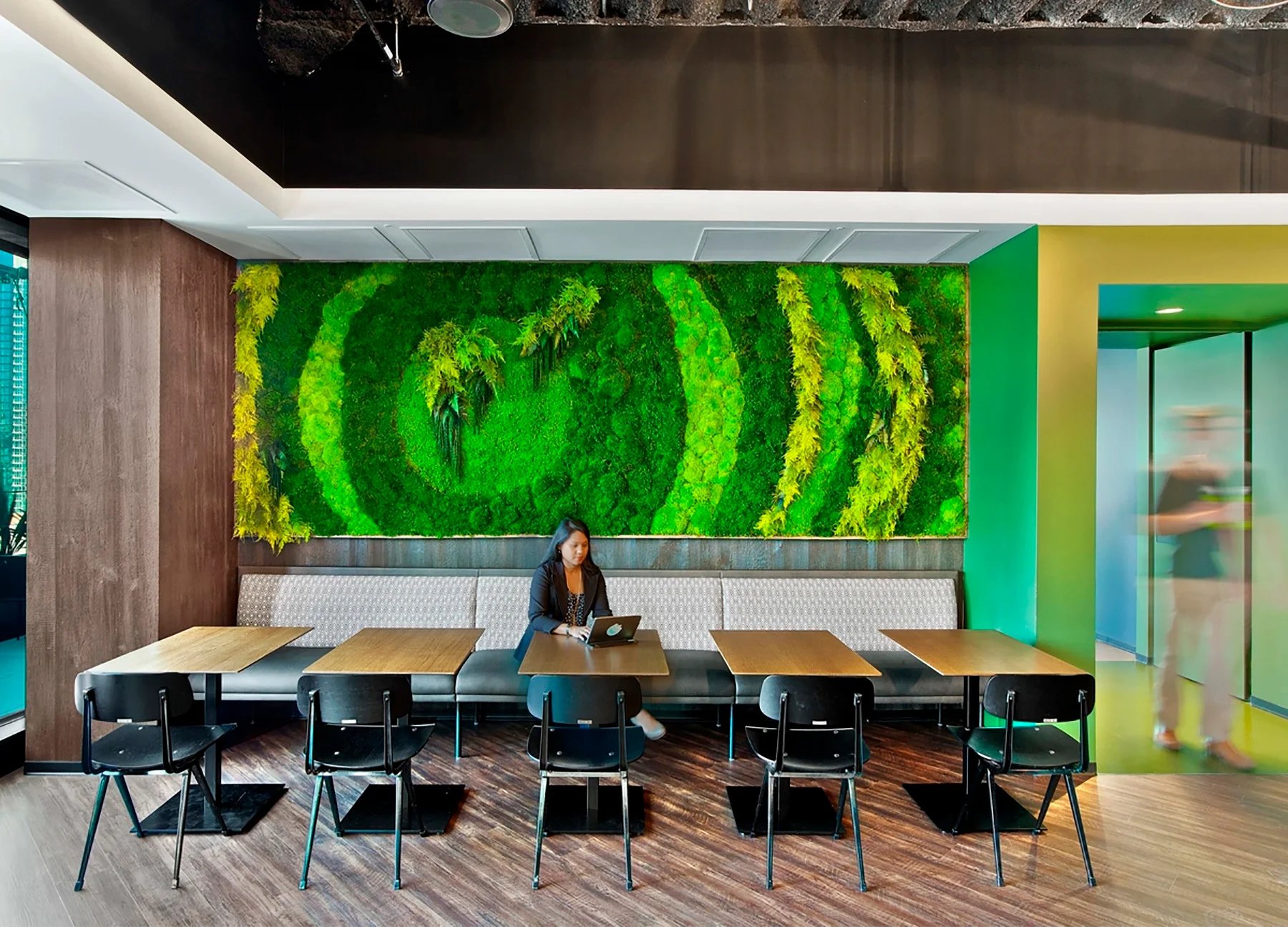 Work lounge with green wall