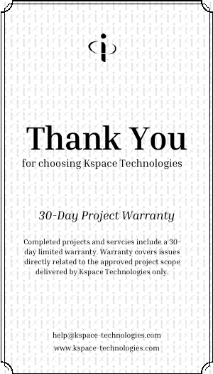 KSPACE 30-Day Project Warranty card